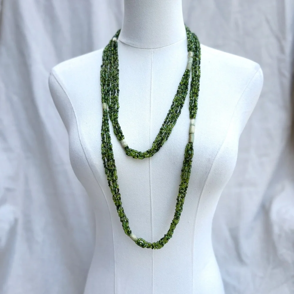 Bohemian Multi Strand Micro Art Glass Bead Torsade Green‎ Statement Necklace - Picture 2 of 6